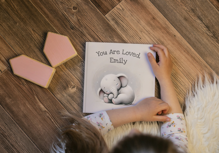Child looking at a Personalised Baby Book